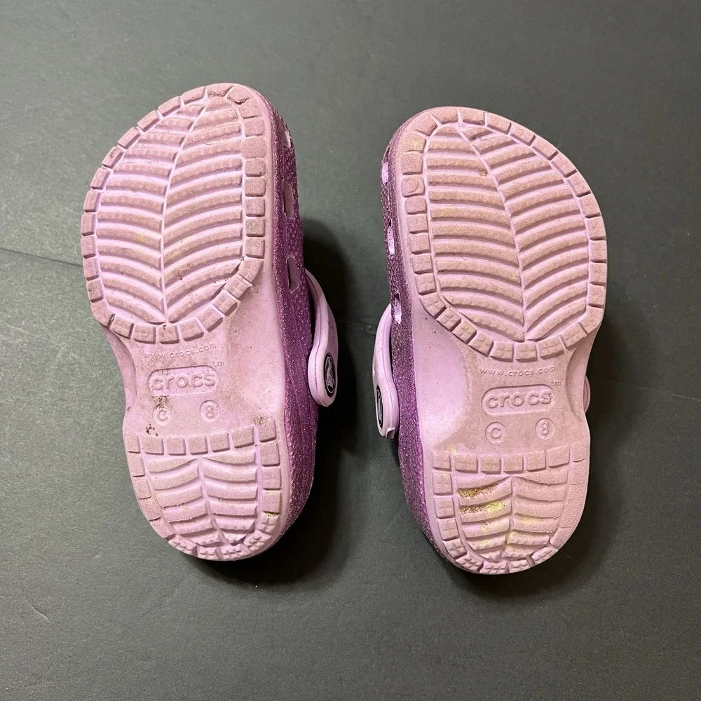 Crocs Kids Classic Purple Space Glitter Clogs Size 8C